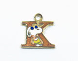 Snoopy Alphabet Cloisonne Charm - Gold "K"