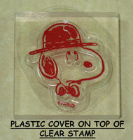 Peanuts Clear Vinyl Stamp On Thick Acrylic Block - Snoopy Wearing Derby - snoopn4pnuts.com
