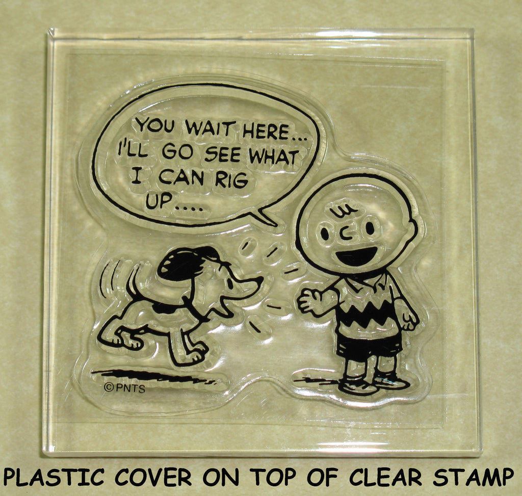 Peanuts Clear Vinyl Stamp On Thick Acrylic Block -  Vintage Charlie Brown and Snoopy (Large)