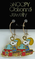 Snoopy Snowmobile Cloisonne Latch Back Earrings