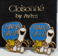 Laughing Snoopy Cloisonne Post Earrings