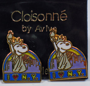 "I Love New York" Snoopy Cloisonne Post Earrings