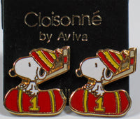 Snoopy Hockey Player Cloisonne Post Earrings