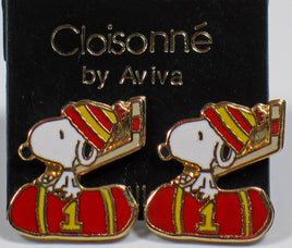 Snoopy Hockey Player Cloisonne Post Earrings - snoopn4pnuts.com