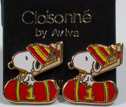 Snoopy Hockey Player Cloisonne Post Earrings - snoopn4pnuts.com