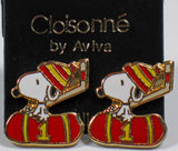 Snoopy Hockey Player Cloisonne Post Earrings