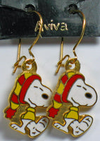 Snoopy Wearing Leg Cast Cloisonne Latch Back Earrings