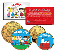 Peanuts 24K GOLD PLATED & Colorized JFK 24K GOLD PLATED Half Dollar & Washington DC Quarter 2-Piece Coin Set In Gift Box - Licensed