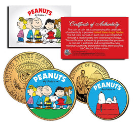 Peanuts 24K GOLD PLATED & Colorized JFK 24K GOLD PLATED Half Dollar & Washington DC Quarter 2 - Piece Coin Set In Gift Box - Licensed - snoopn4pnuts.com