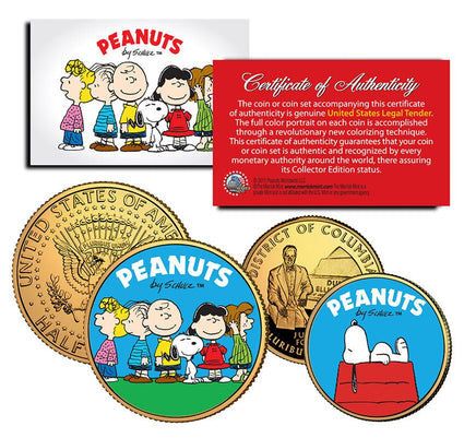 Peanuts 24K GOLD PLATED & Colorized JFK 24K GOLD PLATED Half Dollar & Washington DC Quarter 2 - Piece Coin Set In Gift Box - Licensed - snoopn4pnuts.com