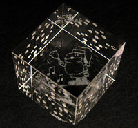 Snoopy Santa Engraved Leaded Crystal Cube - Rare!