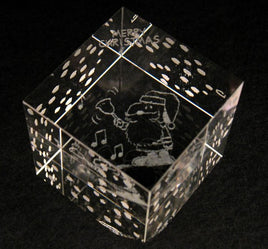 Snoopy Santa Engraved Leaded Crystal Cube - Rare!