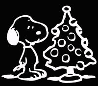 Snoopy Christmas Tree Die-Cut Vinyl Decal - White