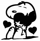 Snoopy Hugs Heart Die-Cut Vinyl Decal - Black