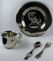 Snoopy 4-Piece Silver Plated Dinner Set (Near Mint/Newly Polished)