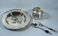 Snoopy 4-Piece Silver Plated Dinner Set (Near Mint/Newly Polished)