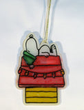 Snoopy On Doghouse Faux Stained Glass Ornament