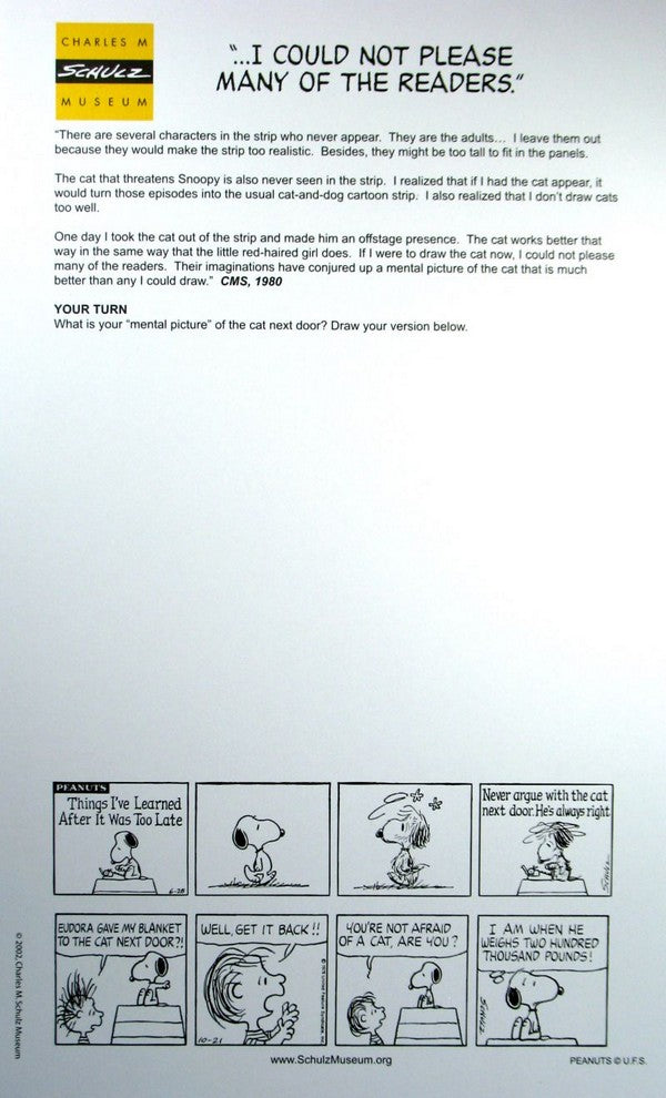 Peanuts Charles M. Schulz Museum Activity Sheet - I Couldn't Please Many Readers