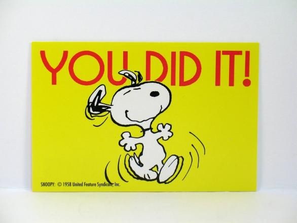 Snoopy's Vintage Mini Encouragement Reward Card - "You Did It!" - REDUCED PRICE!