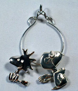 Snoopy Flying Ace And Woodstock Double-Loop Sterling Silver Pendants