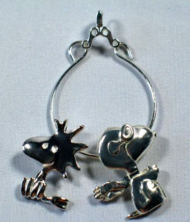 Snoopy Flying Ace And Woodstock Double-Loop Sterling Silver Pendants