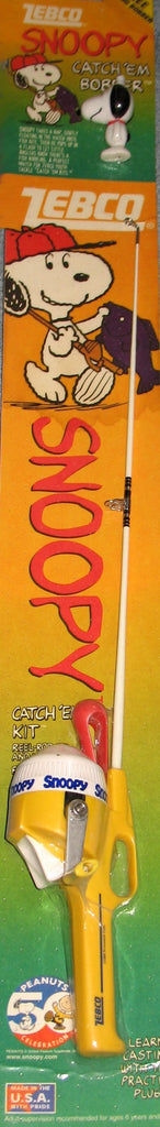 Snoopy Vintage Catch 'Em Kit Fishing Pole / Rod With Free Rubber Snoopy Bobber