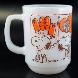 Fire King Vintage Milk Glass Mug: "Snoopy's Treats" (Slightly Faded) - snoopn4pnuts.com
