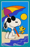 Peanuts Double-Sided Flag - Snoopy Joe Cool On Beach (Teal Border)