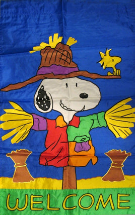Snoopy Scarecrow Welcome Flag