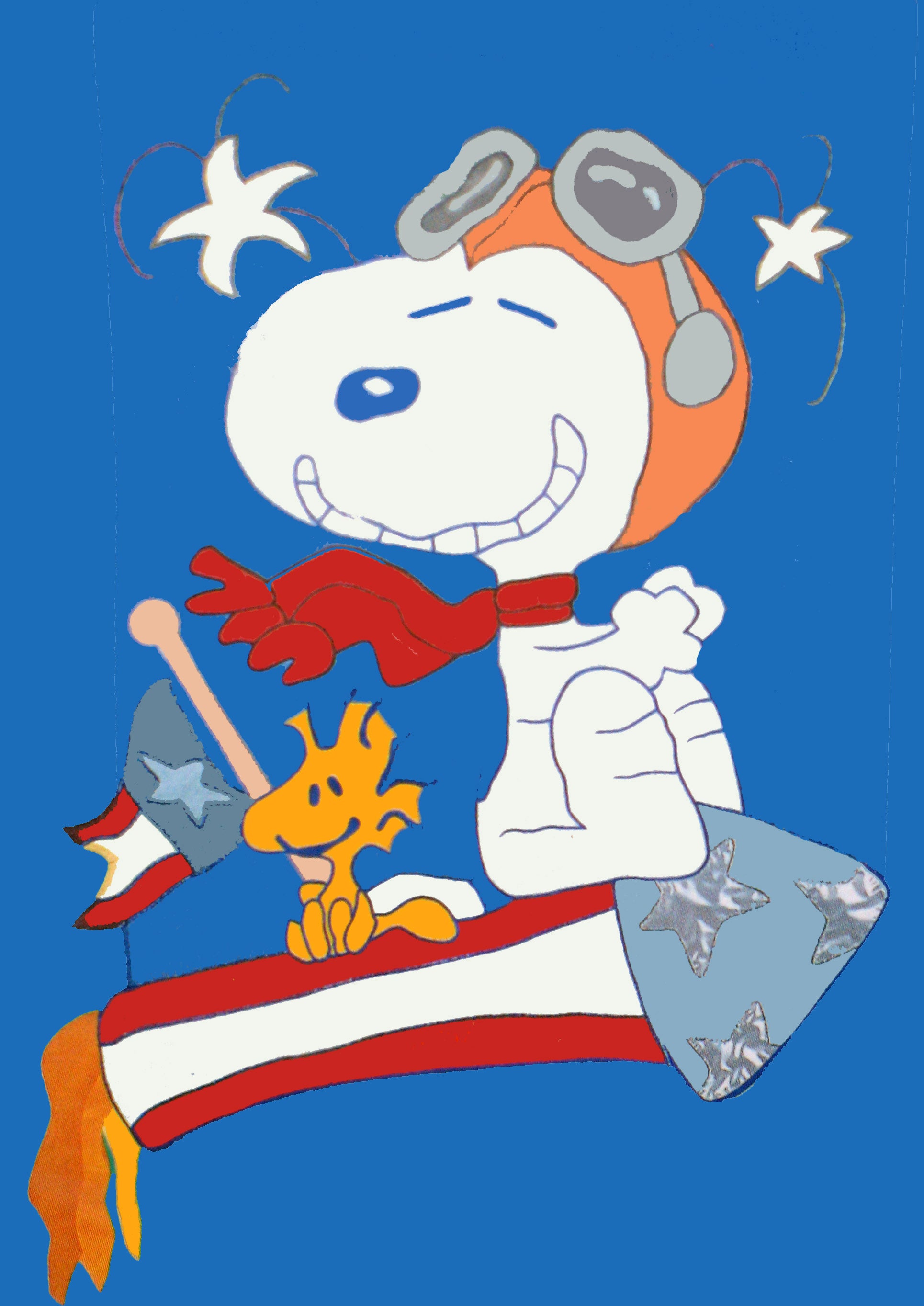 Peanuts Double-Sided Flag - Snoopy Flying Ace On Rocket | snoopn4pnuts.com