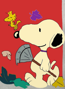 Snoopy Raking Leaves Flag