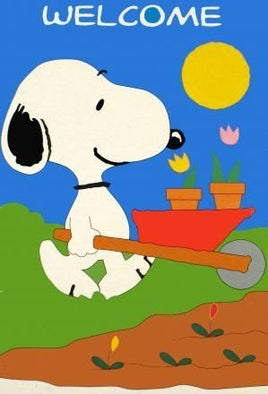 Wheelbarrow Snoopy Welcome Flag