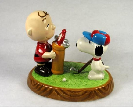 Flambro Charlie Brown And Snoopy Play Golf Porcelain Figurine
