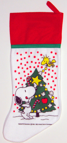 Snoopy Decorating Tree Vintage Fleece Christmas Stocking