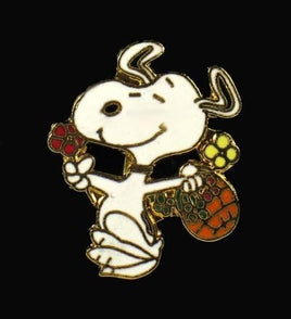 Snoopy Dancing With Flowers Cloisonne Pin - On Sale!