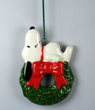 Snoopy On Wreath Flat Christmas Ornament
