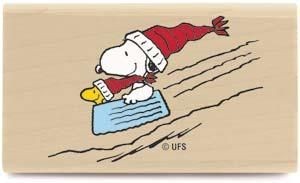 Snow Sledding Rubber Stamp