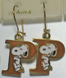 Snoopy Alphabet Cloisonne Latch Back Earrings - Gold "P"