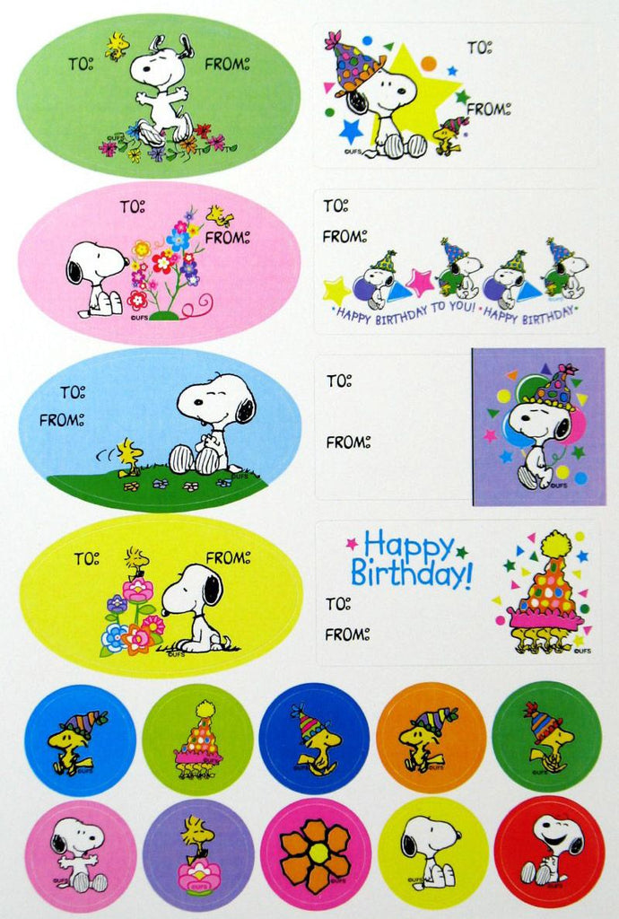 Snoopy Birthday Gift Tags and Seals Set