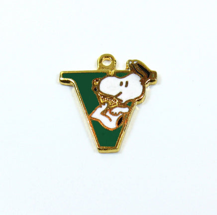 Snoopy Alphabet Cloisonne Charm - Green "V" - snoopn4pnuts.com