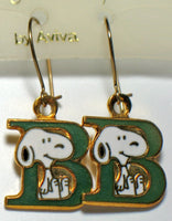 Snoopy Alphabet Cloisonne Latch Back Earrings - Green 