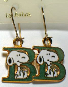 Snoopy Alphabet Cloisonne Latch Back Earrings - Green "B" - snoopn4pnuts.com