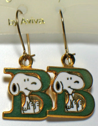Snoopy Alphabet Cloisonne Latch Back Earrings - Green "B" - snoopn4pnuts.com