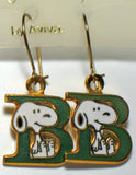 Snoopy Alphabet Cloisonne Latch Back Earrings - Green "B"