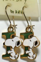 Snoopy Alphabet Cloisonne Latch Back Earrings - Green 