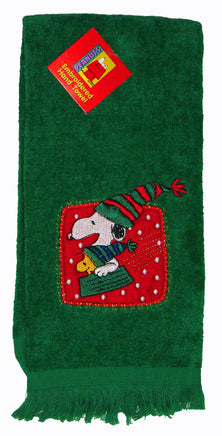 Snoopy Sledding Embroidered Holiday Hand Towel - snoopn4pnuts.com