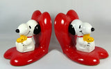 Snoopy and Woodstock Vintage Hearts Bookends (Nice To Display As Figurines!) NEAR MINT ON BOTTOMS