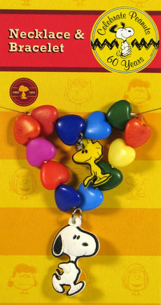 Snoopy And Woodstock Hearts Necklace And Bracelet Set