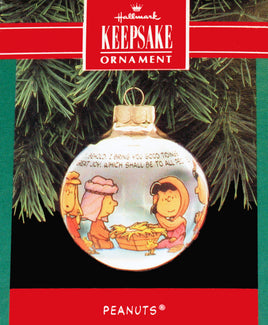 1992 Peanuts Glass Ball Christmas Ornament - Nativity