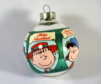 1993 Peanuts Glass Ball Christmas Ornament - "Merry Christmas" In 5 Languages - snoopn4pnuts.com
